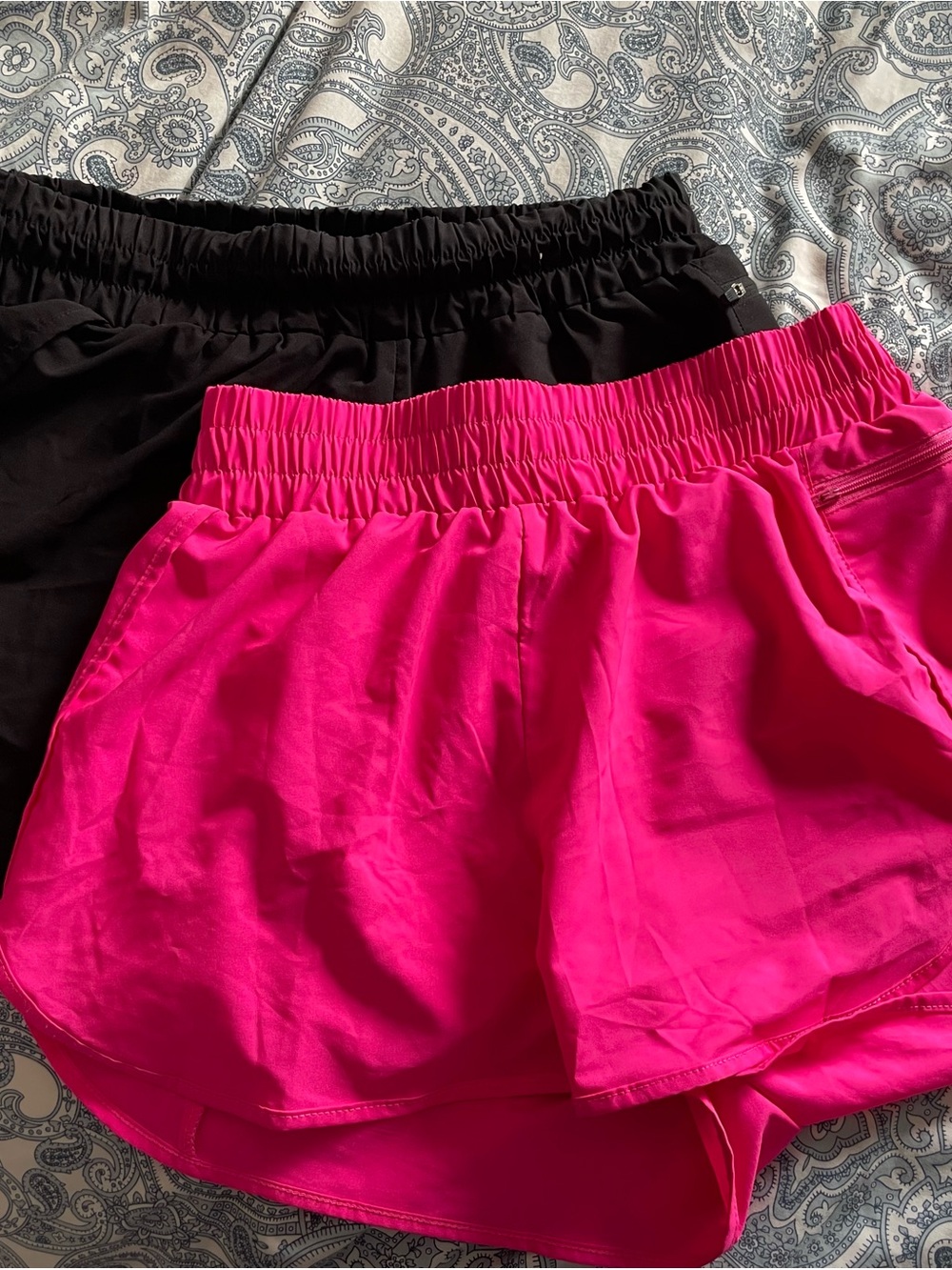 Bright Pink Athletic Shorts with Black Pair - Elastic Waistband